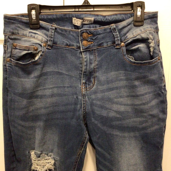 Sandpiper Womens Medium Wash Distressed Patched High Rise Skinny Jeans Size 14 - Picture 3 of 11